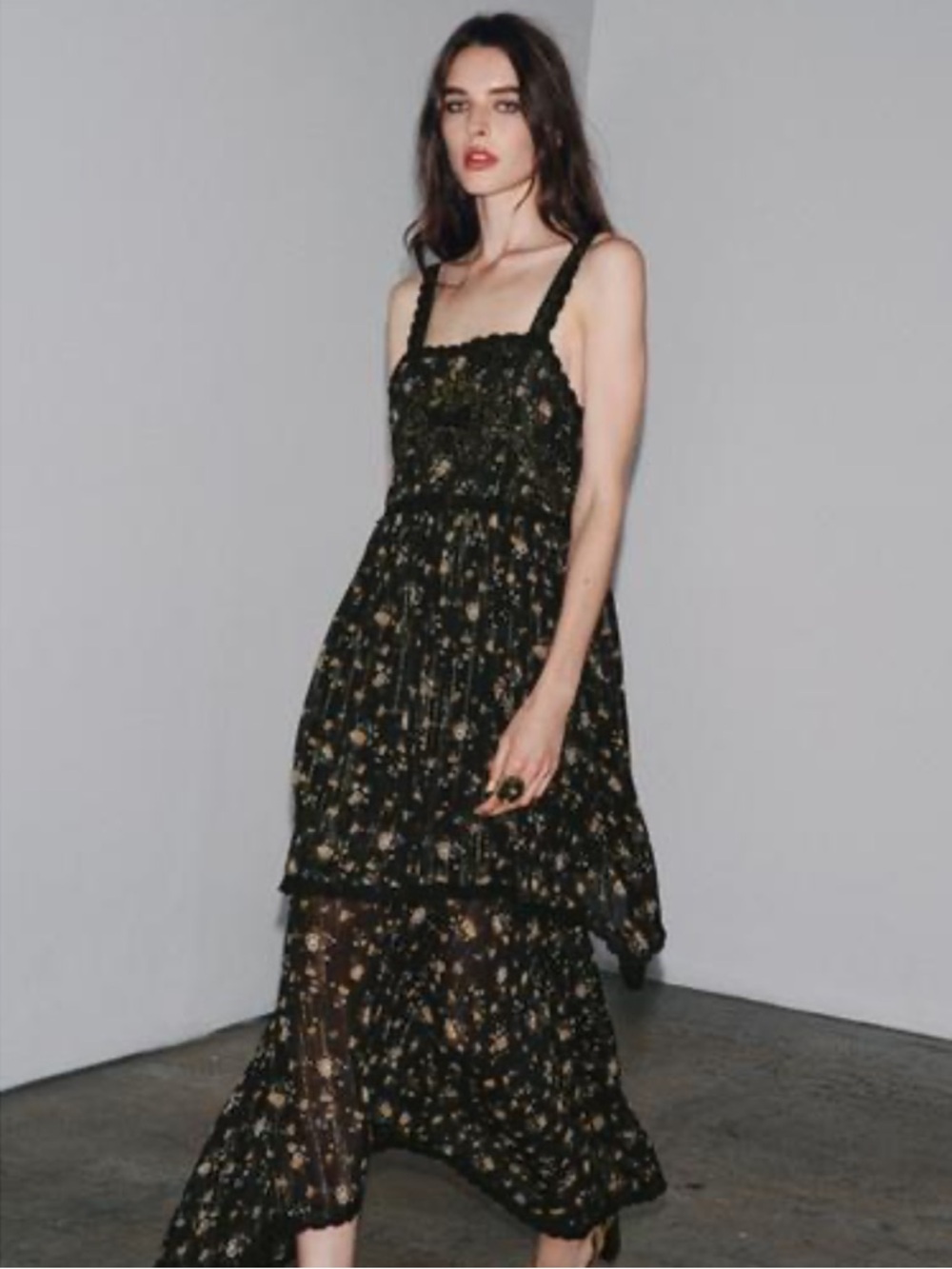 Zara Black Floral Maxi Dress
